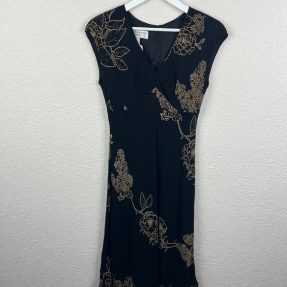 JONES NEW YORK Womens 10 Black Floral Embroidered Sleeveless Dress Back Zip - Picture 3 of 6
